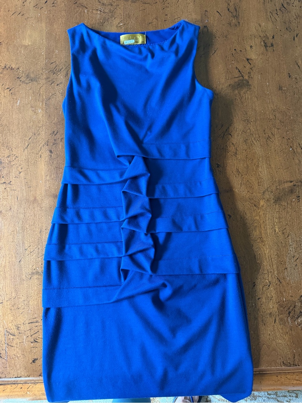 Nicole Miller body con Sleeveless Royal Blue Ruffle Front Sheath Dress
